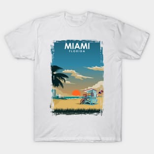 Miami Florida Minimal Vintage Summer Beach Travel Poster T-Shirt